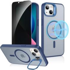 Ruky Capa para iPhone 13/iPhone 14 com protetor de tela de privacidade, suporte de câmera de metal embutido, [compatível com MagSafe] Capa magnética translúcida para iPhone 13/iPhone 14 de 6,1