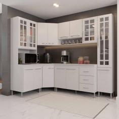 Cozinha Modulada Completa Fidelitá Viena 6 Peças 375cm 14 Portas 3 Gavetas Com Tampo Branco