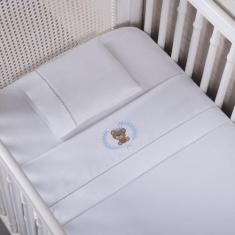 Lençol Berço Americano Ponto Palito Percal 200 Fios 3 Peças bordado Sa