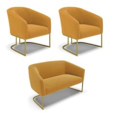 Namoradeira e 2 Poltronas Industrial Dourado Stella Bouclê D03 - D'Ros