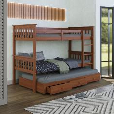 Beliche De Madeira Solteiro Merk + Cama Auxiliar Com Gavetas