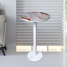 Mesa Lateral de Madeira Maciça, Pintura em Laca e Impressão 2d Aura Living Outdoor Espresso Móveis Branco/Marmorizado