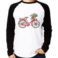 Camiseta Raglan Bicicleta Vintage Romântica Manga Longa - Foca na Moda