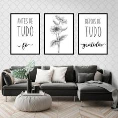 Kit 3 Quadros Decorativos Fé e Gratidão Girassol 45x34cm - Quadros On-