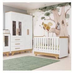 Quarto de Bebê com Berço e Guarda-roupa com Janelas 100% Mdf Retrô Kak