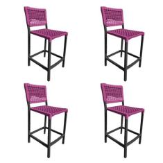 Kit 4 Banquetas França em Corda Náutica e Base em Alumínio Preta para 