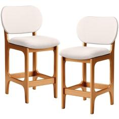 Kit 02 Banquetas Baixa Bar Cozinha E Sala De Jantar Fixa Betta L02 Imbuia Linho Cru