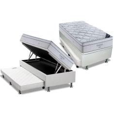 Cama Box Baú C/auxiliar Solteiro: Colchão Molas Ortobom Superpocket Freedom Visco + Base Crc Courano Branco(88x188)