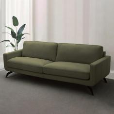 Sofá Decorativo Thalia 3 Lugares Sala De Estar 210cm Pés Em Aço Couro Fendi G88 - Gran Belo