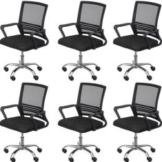 Kit 6 Cadeiras para Escritório Diretor Lyon Baixa em Tela Mesh Preto