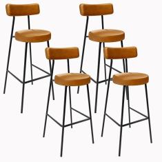 Kit 04 Banquetas Altas Estrutura Em Aço Milão F01 Whisky