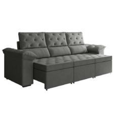 Sofá Retrátil 3 Lugares 2,10m York Suede Cinza - EXATA, Cinza