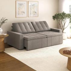 Sofá Cama Retrátil e Reclinável 4 Lugares 240cm em Linho Palmeira Cabe