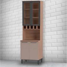 Paneleiro 4 Portas Vidro Temperado e MDP com 5 Nichos Caiena Telasul