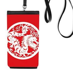 Bolsa de celular com arte do zodíaco chinês, corte de papel, bolso preto