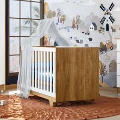 Berço Mini Cama 100% MDF  Life Tigus Baby Branco/Madeirado Ypê
