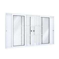 Janela Veneziana de Correr Central Flex 4 Folhas Móveis 2 Fixas com Grade Lucasa Eccellente  120cmx150cm Branco