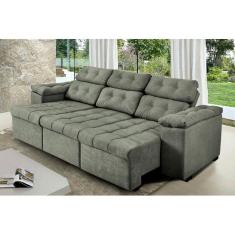 Sofa Itália 2,80 Mts Retrátil e Reclinável Tecido Suede Cinza - Moveis Marfim