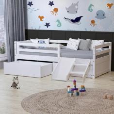 Cama Slim RB e Gavetão e Mini Escada/Escorregador Branco Housin