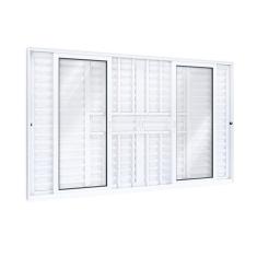 Janela de Alumínio Veneziana 120x150cm 4 Folhas Móveis 2 Fixas com Grade e Vidro Lucasa Eccellente Branco