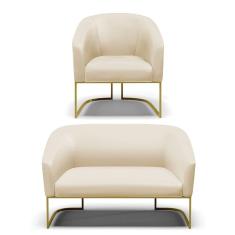 Sofá Namoradeira e Poltrona Base Industrial Dourado Stella Corino Bege D03 - D`Rossi