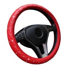 EING Capa de volante de couro cristal brilhante antiderrapante para volante automotivo universal para 38 cm, vermelho