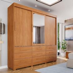 Guarda-Roupa com Espelho e 9 Gavetas Florença Espresso Móveis Cinamomo/Off White