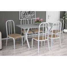 Conjunto De Mesa Miame 150 Cm Com 6 Cadeiras Madri Branco E N