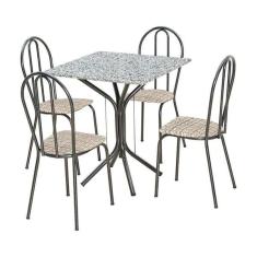 Conjunto De Mesa Thais Com 4 Cadeiras Craqueado Preto Rattan
