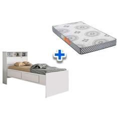 Colchão Solteiro Pérola Polar + Cama Ravena Branco