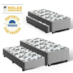 Cama Box com Colchão e Auxiliar de Molas Unique 3 em 1 Solteiro 88cm