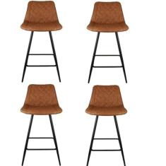 Kit com 4 Banquetas Baixa Assento Estofado Marrom