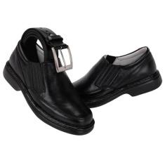 Kit Sapato Masculino Conforto e Cinto Couro Caparellus, Preto, 37