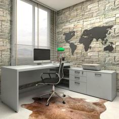 Mesa de Escritório Em L 170cm Tampo 40mm Balcão e 3 Gavetas - F5 Offic