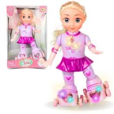 Boneca Patinadora Infantil Com Luzes  E Música Anda Patina Canta Dança