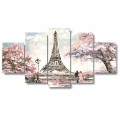 Kit Quadros Decorativos Paris Torre Eiffel Rosa Aquarela - Quadros Bar