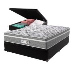 Cama Box Baú Preto e Colchão Evolution Molas Ensacadas Viúvo Probel