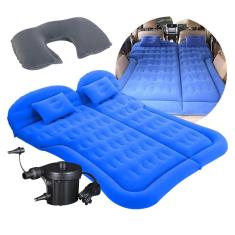 Colchão Cama Aveludada Inflável para Viagem SUV Carro com Bomba Elétrica 12V e Almofada de Pescoço VG Plus Azul