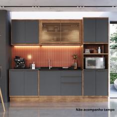 Cozinha Completa Com Vidro Reflecta 5 Peças 11 Portas 3 Gavetas Viena Freijó - Grafito