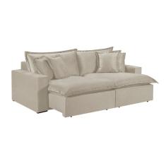 Sofá 4 Lugares Retrátil Com Encosto Fixo Linho M-145 Martins Creme