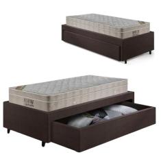 Base Box Cama Solteirão Sapateira material sintético Linho Marrom e Co