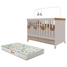 Berço Americano Mini Cama Antonella Off White Caramelo Com Colchão Gaz