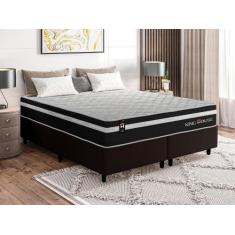 Conjunto Cama Box c/ Molas Ensacadas Durham Preto King 193x203x60 - Ki