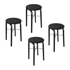 Kit 04 Banquetas Baixa Manu Suede Preto