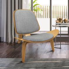 Poltrona Decorativa Base de Madeira Shell Linho Grafite P01 - D'Rossi