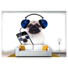 Papel De Parede Cachorro Ouvindo Música 3D Anm110 - Você Decora