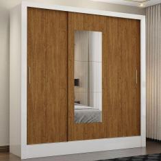 Guarda-roupa Fortaleza Sem Gavetas Com Espelho Branco Cinamomo