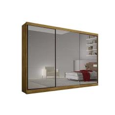 Guarda Roupa Casal Passion Plus 3 Portas de Correr 6 Gavetas MDF com Espelho Freijó Cumaru Móveis Novo Horizonte