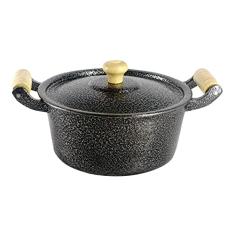 Panela Caçarola Aluminio Preto Alça e Pomel de Madeira 38 cm Diâmetro 14 Litros