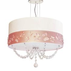 Lustre Infantil Pendente Faixa Flores E Borboletas Branco 30x
